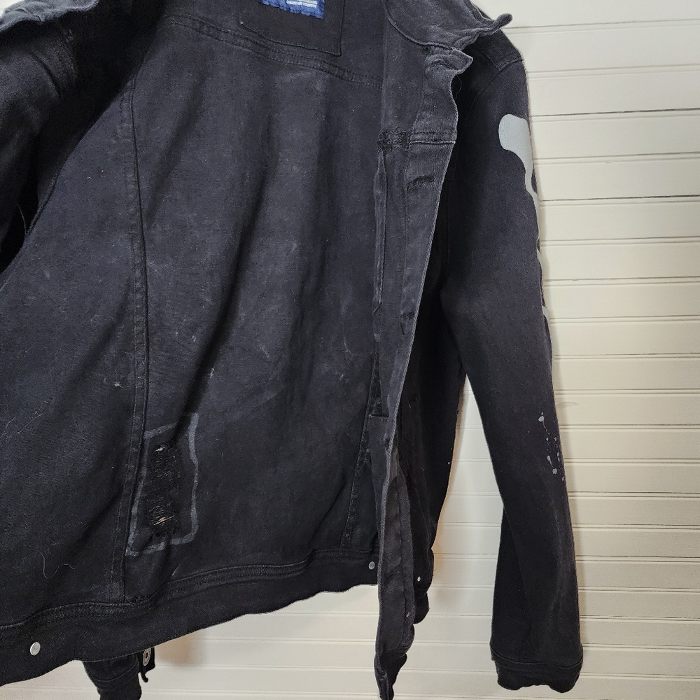 R3BEL Black Denim‎ Skeleton Arm Jacket Distressed Large Unisex - Picture 5 of 16